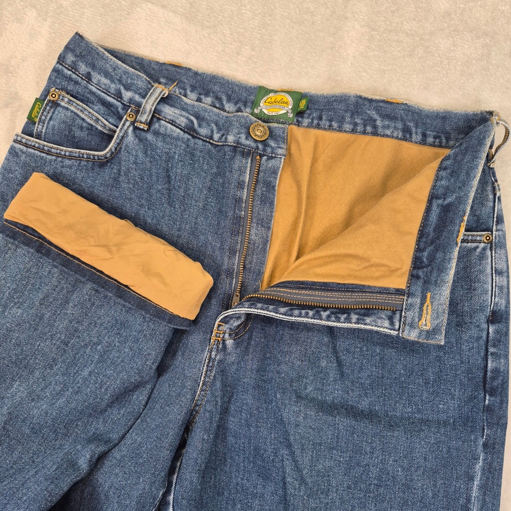 Cabelas Mens 36x32 Flannel Lined Gore-Tex Denim Jeans Blue Straight Leg Outdoor